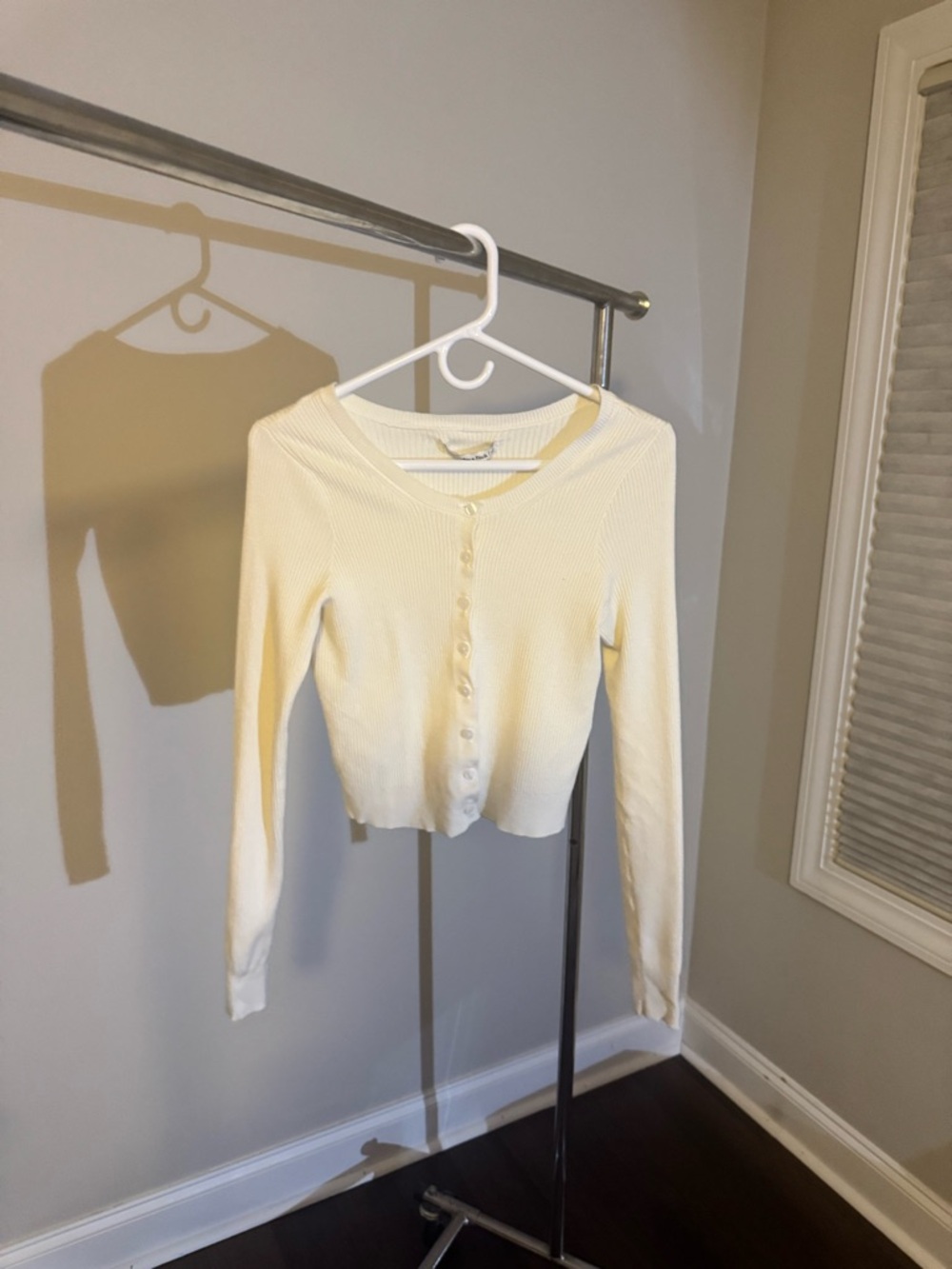 Abercrombie & Fitch Cream Ribbed Button-Up Cardigan